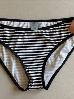 NWT Shade & Shore Black & White Ribbed Striped Bikini Bottoms